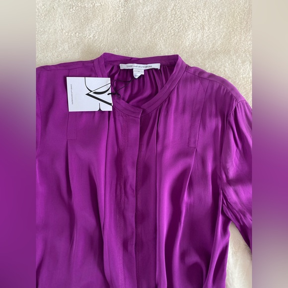 NWT Diane Von Furstenburg silk shirt dress in magenta | size 12 - Picture 6 of 8